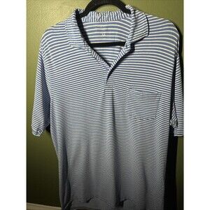 B. Draddy Tommy Golf Polo Shirt Mens Mediu Blue Striped Pima Cotton Stretch Logo